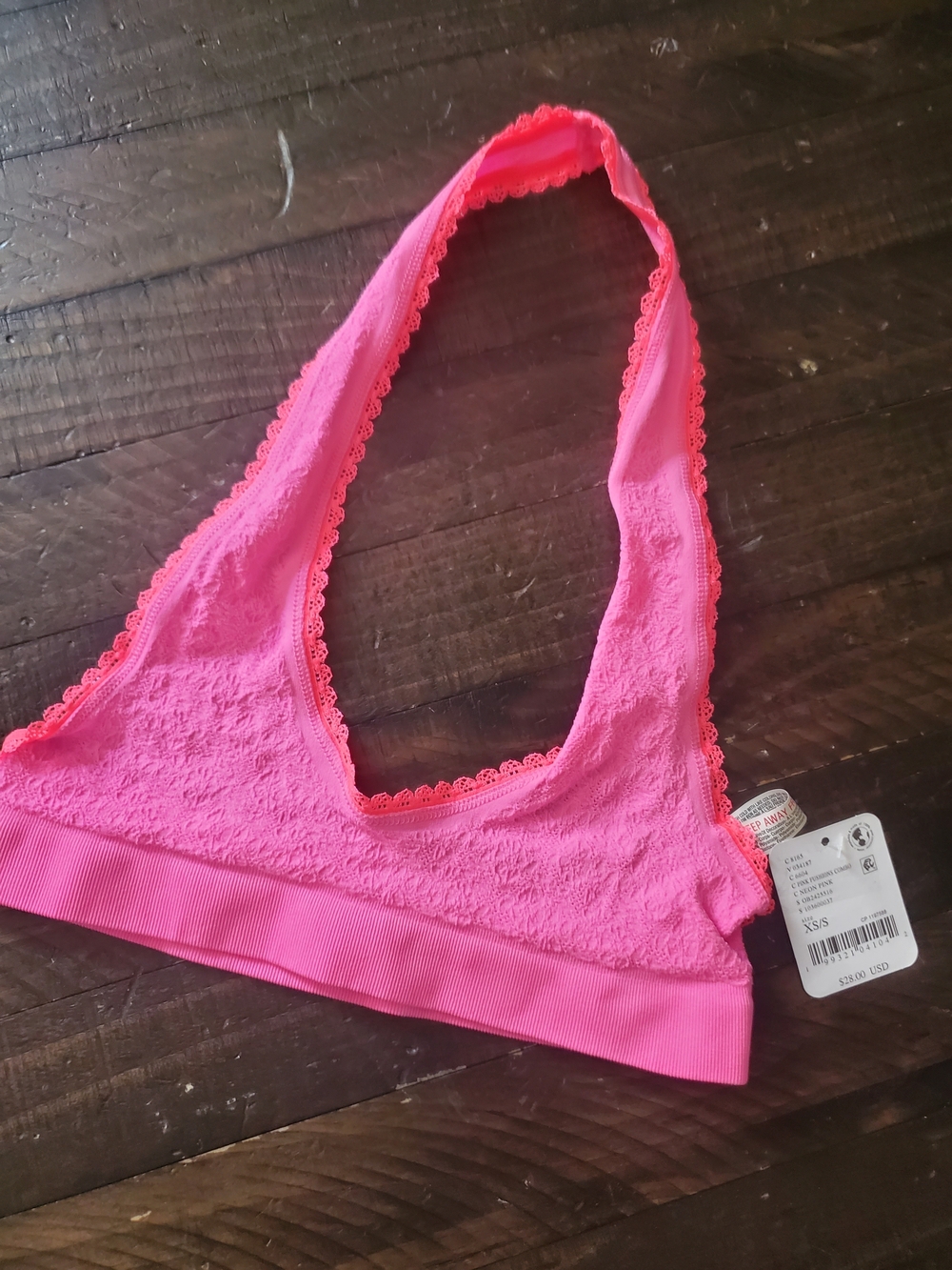 Free People Lace-Trim Halter Bralette - Hot Pink